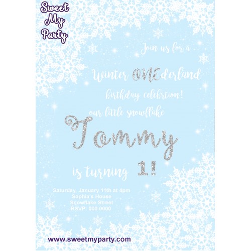 Winter Onederland Invitation blue,(10)